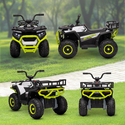 12V Kids Electric Ride-On ATV with Spring Suspension, Storage Basket, Forward & Backward - Green