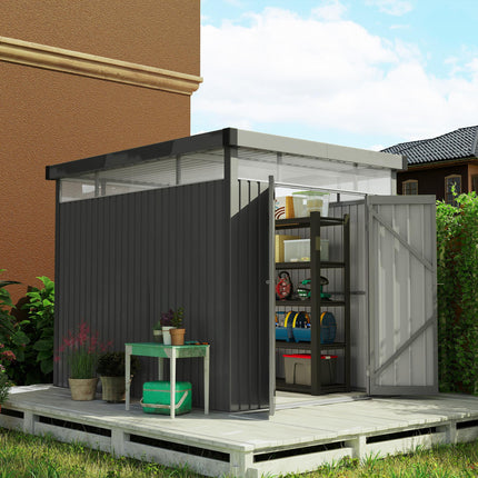5.3 x 8.5ft Galvanised Steel Garden Shed, Metal Shed with Roof Windows, Leakage
