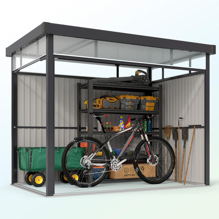 5.3 x 8.5ft Galvanised Steel Garden Shed, Metal Shed with Roof Windows, Leakage