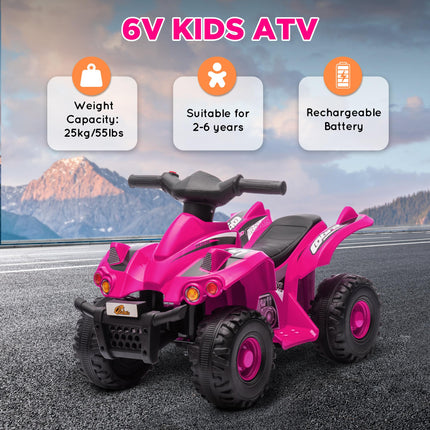 6V Kids Electric Quad Bike with Music and Forward Function for Ages 2-6 - Pink