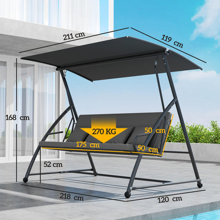 Outdoor 2-in-1 Swing Chair Lounger 3 Seater Garden Swing Seat Bed Convertible Ti