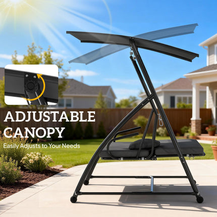 Outdoor 2-in-1 Swing Chair Lounger 3 Seater Garden Swing Seat Bed Convertible Ti