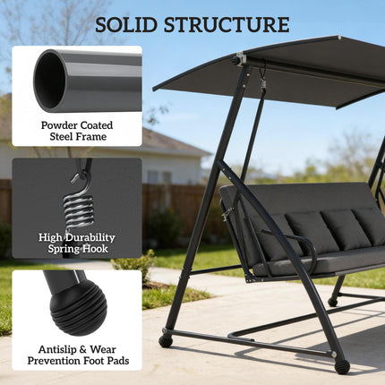 Outdoor 2-in-1 Swing Chair Lounger 3 Seater Garden Swing Seat Bed Convertible Ti
