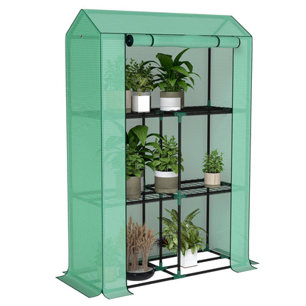 Three Shelf Steel Frame Greenhouse with Reinforced Plastic Cover 100x40x150cm - Green
