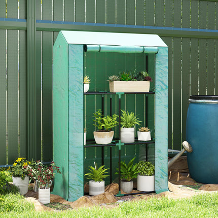 Three Shelf Steel Frame Greenhouse with Reinforced Plastic Cover 100x40x150cm - Green