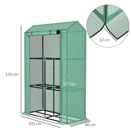 Three Shelf Steel Frame Greenhouse with Reinforced Plastic Cover 100x40x150cm - Green