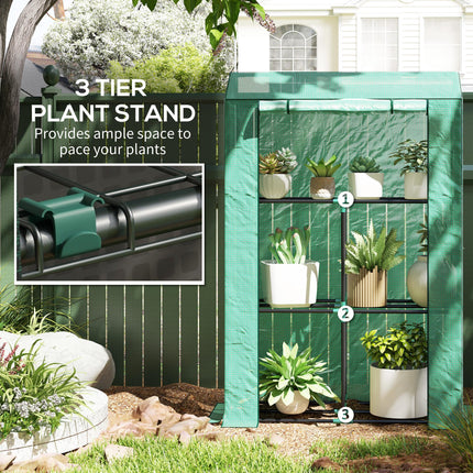 Three Shelf Steel Frame Greenhouse with Reinforced Plastic Cover 100x40x150cm - Green