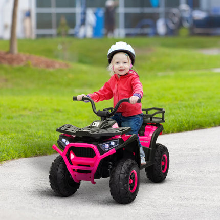 12V Kids Electric Ride-On ATV with Spring Suspension, Storage Basket, Forward & Reverse - Pink