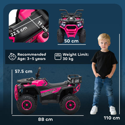 12V Kids Electric Ride-On ATV with Spring Suspension, Storage Basket, Forward & Reverse - Pink