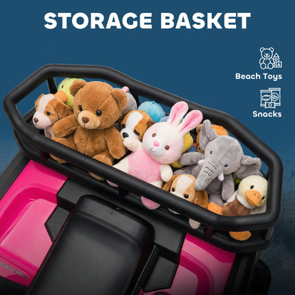 12V Kids Electric Ride-On ATV with Spring Suspension, Storage Basket, Forward & Reverse - Pink