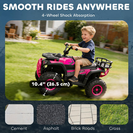 12V Kids Electric Ride-On ATV with Spring Suspension, Storage Basket, Forward & Reverse - Pink