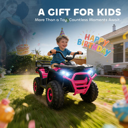 12V Kids Electric Ride-On ATV with Spring Suspension, Storage Basket, Forward & Reverse - Pink
