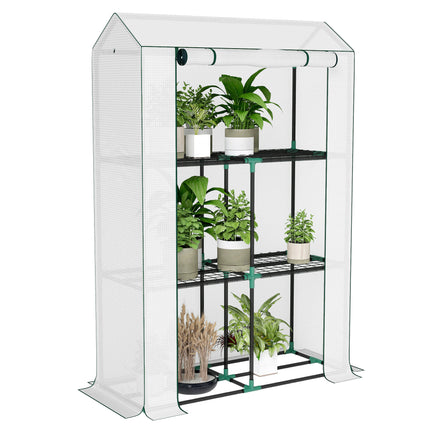 40 x 100cm Three Shelf Steel Frame Greenhouse with UV Protection - White