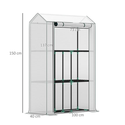 40 x 100cm Three Shelf Steel Frame Greenhouse with UV Protection - White