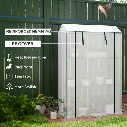 40 x 100cm Three Shelf Steel Frame Greenhouse with UV Protection - White