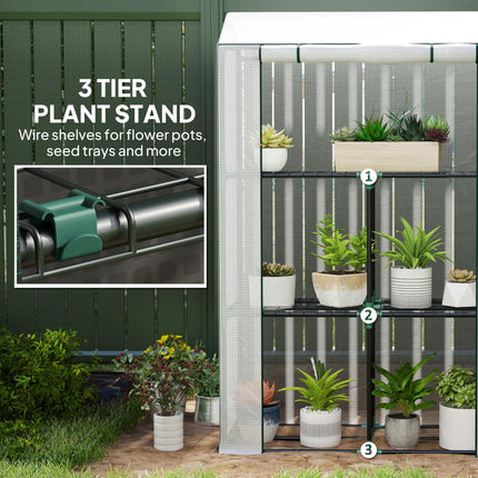 40 x 100cm Three Shelf Steel Frame Greenhouse with UV Protection - White