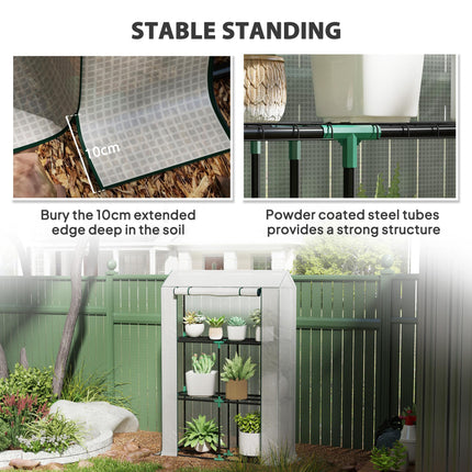 40 x 100cm Three Shelf Steel Frame Greenhouse with UV Protection - White