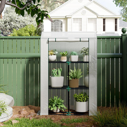 40 x 100cm Three Shelf Steel Frame Greenhouse with UV Protection - White