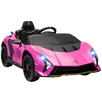 12V Lamborghini Autentica Licensed Kids Electric Car with Remote Control and Four Suspension Wheels - Pink
