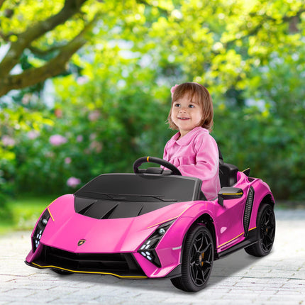 12V Lamborghini Autentica Licensed Kids Electric Car with Remote Control and Four Suspension Wheels - Pink