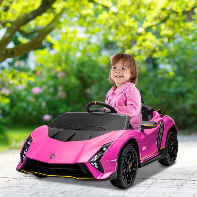 12V Lamborghini Autentica Licensed Kids Electric Car with Remote Control and Four Suspension Wheels - Pink