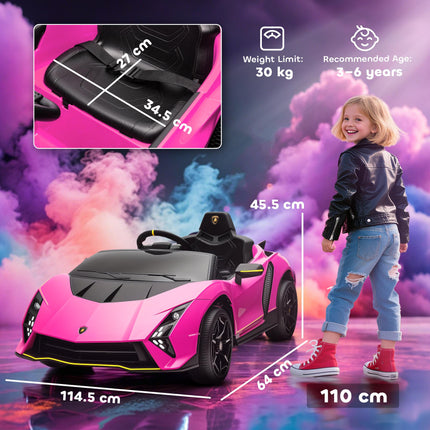 12V Lamborghini Autentica Licensed Kids Electric Car with Remote Control and Four Suspension Wheels - Pink