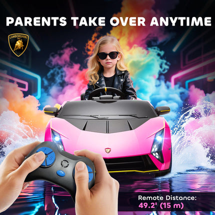 12V Lamborghini Autentica Licensed Kids Electric Car with Remote Control and Four Suspension Wheels - Pink