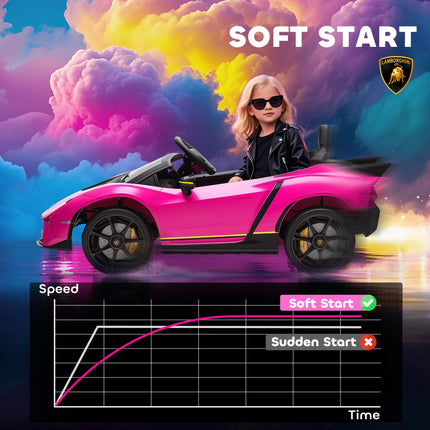 12V Lamborghini Autentica Licensed Kids Electric Car with Remote Control and Four Suspension Wheels - Pink