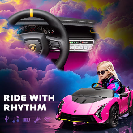 12V Lamborghini Autentica Licensed Kids Electric Car with Remote Control and Four Suspension Wheels - Pink