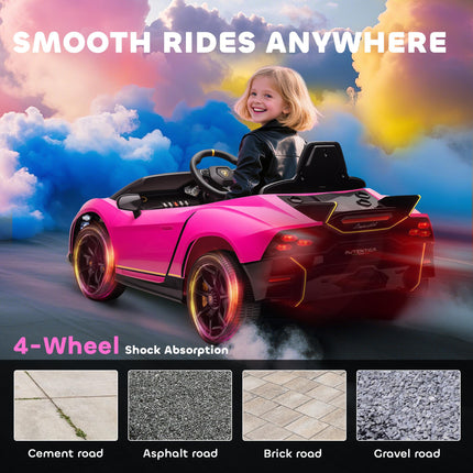 12V Lamborghini Autentica Licensed Kids Electric Car with Remote Control and Four Suspension Wheels - Pink