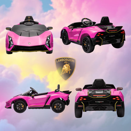 12V Lamborghini Autentica Licensed Kids Electric Car with Remote Control and Four Suspension Wheels - Pink