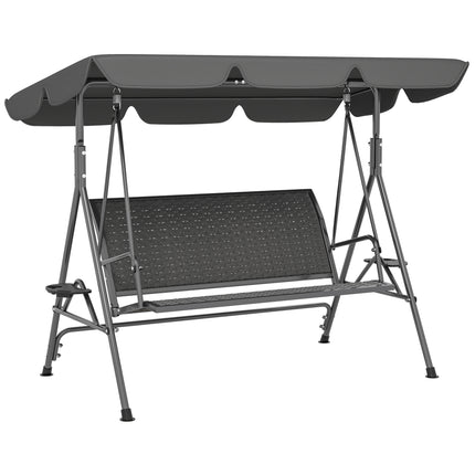 3 Seater Swing Chair, Garden Swing Seat Bench with Adjustable Canopy, Rattan Seat and Steel Frame for Patio, Yard, Grey