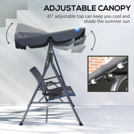 3 Seater Swing Chair, Garden Swing Seat Bench with Adjustable Canopy, Rattan Seat and Steel Frame for Patio, Yard, Grey