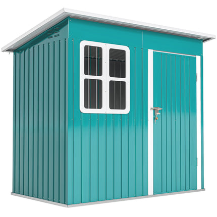 7 x 4ft Galvanised Steel Garden Shed with Lock and Window - Green