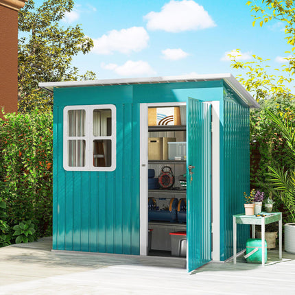 7 x 4ft Galvanised Steel Garden Shed with Lock and Window - Green