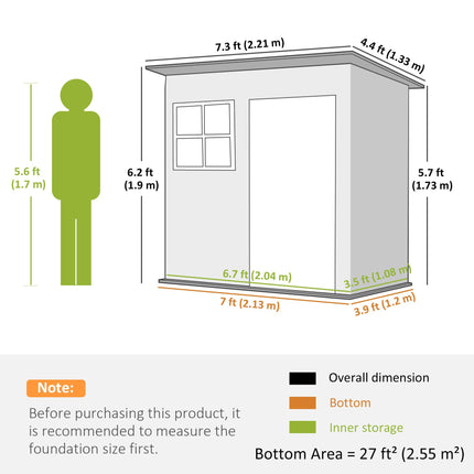 7 x 4ft Galvanised Steel Garden Shed with Lock and Window - Green