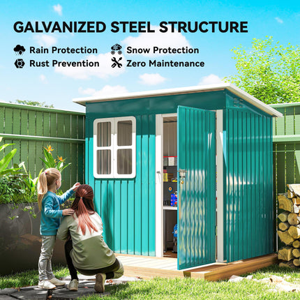 7 x 4ft Galvanised Steel Garden Shed with Lock and Window - Green