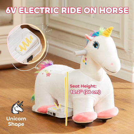 6V Electric Ride on Unicorn, Battery Powered Kids Ride on Animal Toy with Music,