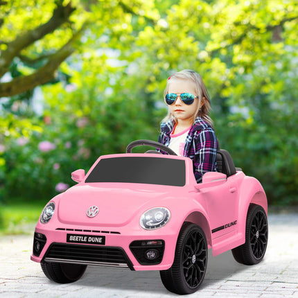 Volkswagen Beetle Licensed 12V Ride-On Car with Remote Control, Suspension, Lights & Music - Pink