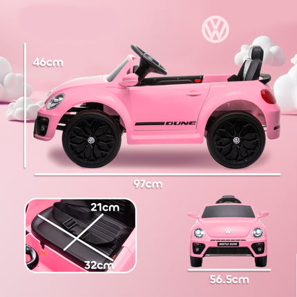 Volkswagen Beetle Licensed 12V Ride-On Car with Remote Control, Suspension, Lights & Music - Pink