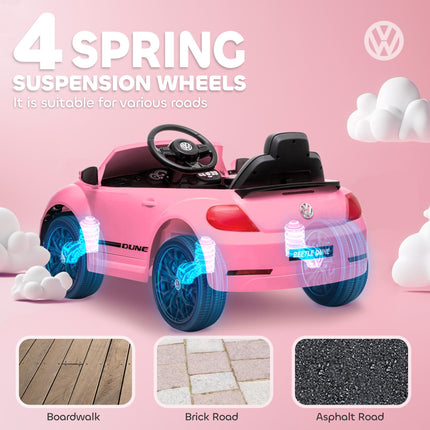 Volkswagen Beetle Licensed 12V Ride-On Car with Remote Control, Suspension, Lights & Music - Pink