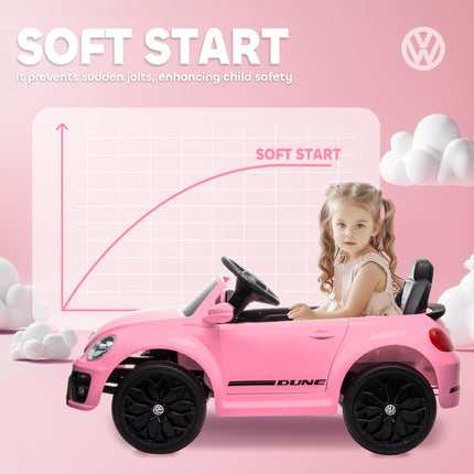 Volkswagen Beetle Licensed 12V Ride-On Car with Remote Control, Suspension, Lights & Music - Pink