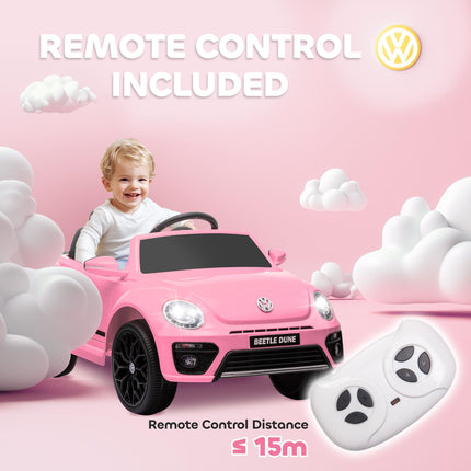 Volkswagen Beetle Licensed 12V Ride-On Car with Remote Control, Suspension, Lights & Music - Pink