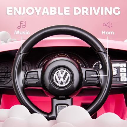 Volkswagen Beetle Licensed 12V Ride-On Car with Remote Control, Suspension, Lights & Music - Pink