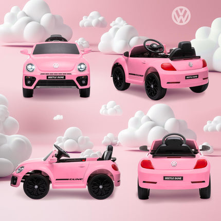 Volkswagen Beetle Licensed 12V Ride-On Car with Remote Control, Suspension, Lights & Music - Pink