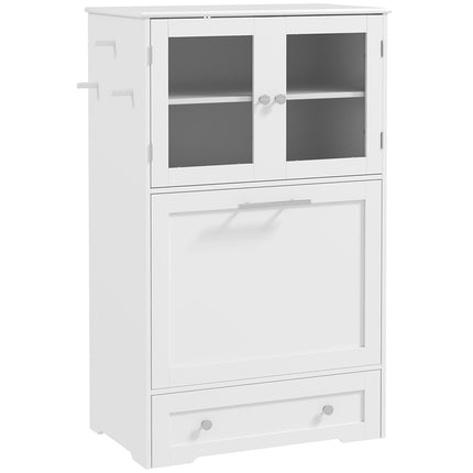 Dog Feeding Station with 2 Storage Cabinets, 2 Elevated Bowls, Side Hooks, Anti-tip Kit for Water and Feeding Supplies