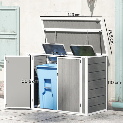 Double Bin Garden Storage Shed with Lockable Doors for 240L Bins - Grey