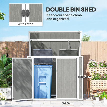 Double Bin Garden Storage Shed with Lockable Doors for 240L Bins - Grey