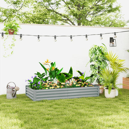180cm Galvanised Steel Open Planter with Rust-Resistant Powder Coating - Silver Grey