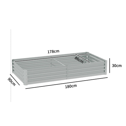 180cm Galvanised Steel Open Planter with Rust-Resistant Powder Coating - Silver Grey